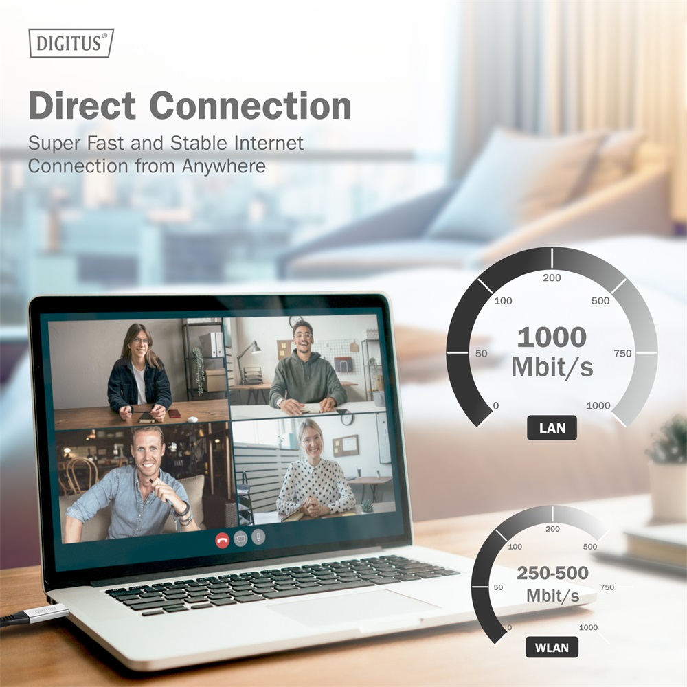 DIGITUS Cat.6A 1GbE RJ45 S/FTP LSZH USB-A 3.2 Gen1 Ethernet kábel 3m