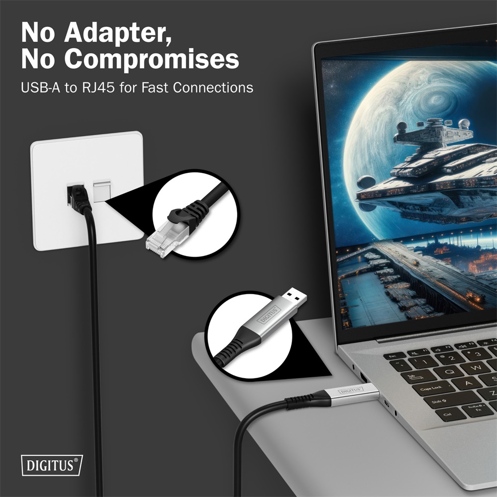 DIGITUS Cat.6A 1GbE RJ45 S/FTP LSZH USB-A 3.2 Gen1 Ethernet kábel 5m