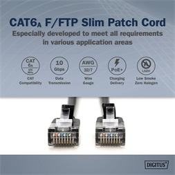 DIGITUS Cat.6A F/FTP LSZH 0,3m fekete slim patch kábel