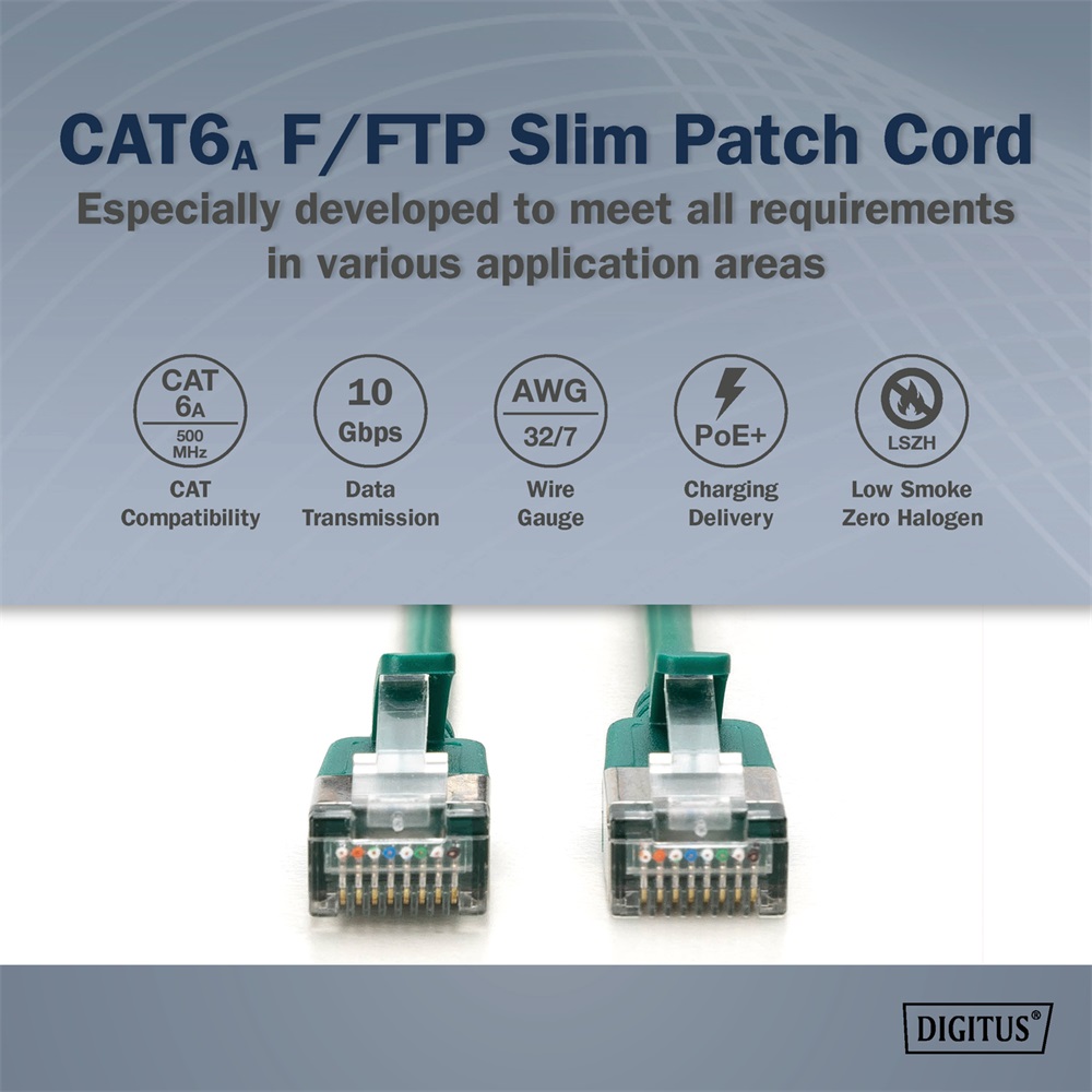 DIGITUS Cat.6A F/FTP LSZH 0,3m zöld slim patch kábel