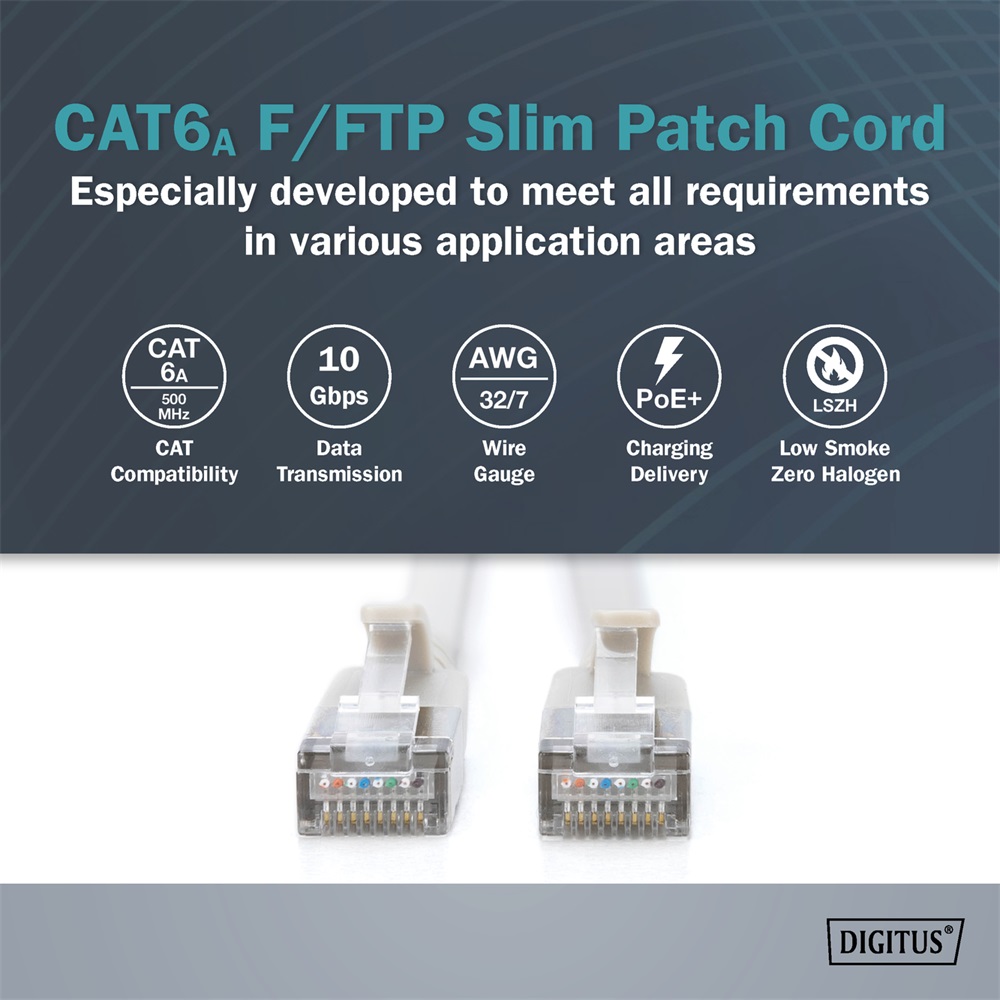 DIGITUS Cat.6A F/FTP LSZH 0,5m szürke slim patch kábel