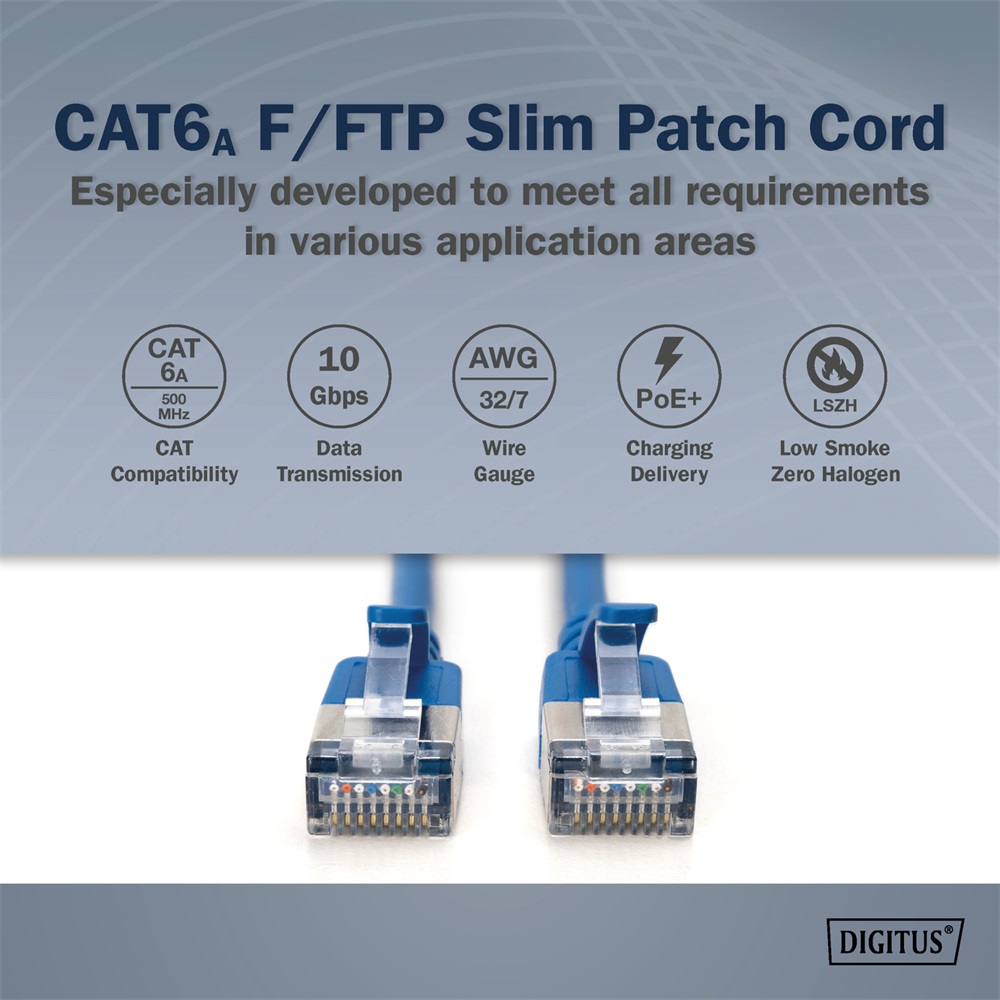 DIGITUS Cat.6A F/FTP LSZH 1,5m kék slim patch kábel