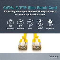 DIGITUS Cat.6A F/FTP LSZH 1,5m sárga slim patch kábel