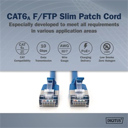 DIGITUS Cat.6A F/FTP LSZH 5m kék slim patch kábel