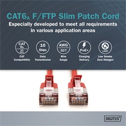 DIGITUS Cat.6A F/FTP LSZH 5m piros slim patch kábel