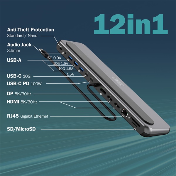 DIGITUS DA-70919 USB-C 12 portos univerzális notebook dokkoló állomás