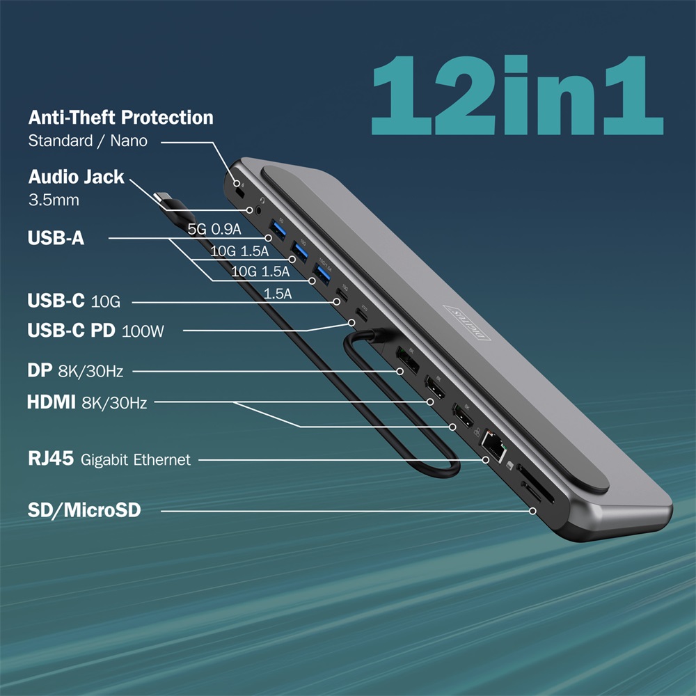 DIGITUS DA-70919 USB-C 12 portos univerzális notebook dokkoló állomás