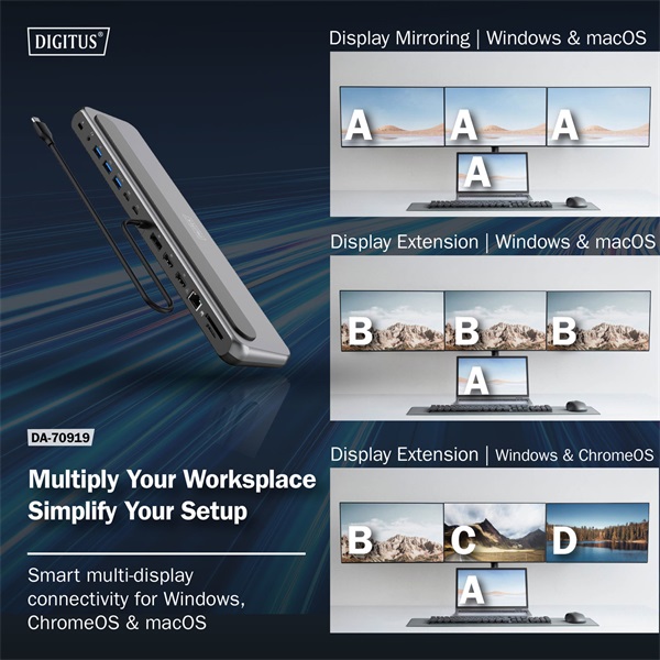 DIGITUS DA-70919 USB-C 12 portos univerzális notebook dokkoló állomás