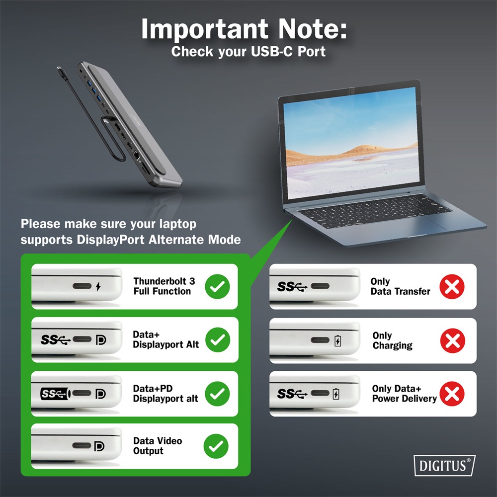 DIGITUS DA-70919 USB-C 12 portos univerzális notebook dokkoló állomás
