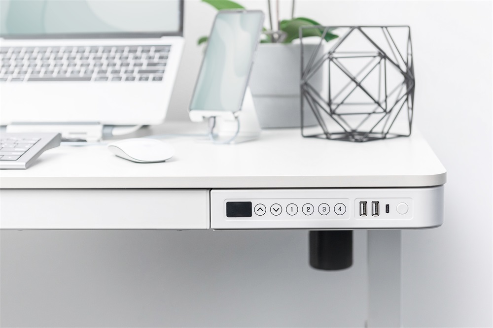 DIGITUS DA-90406 Elektromosan állítható magasságú fehér íróasztal USB-töltővel és fiókkal