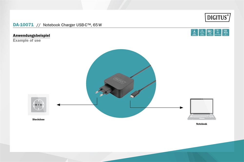 DIGITUS DA-10071 65W univerzális notebook/okostelefon/tablet töltő
