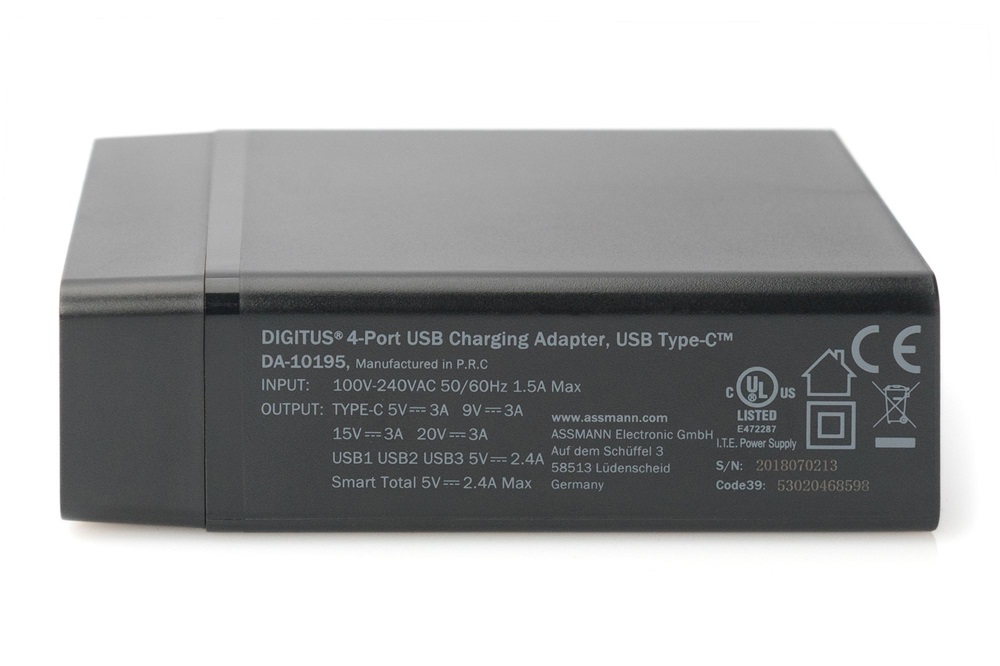 DIGITUS DA-10195 Univerzális 4 port USB Type-A/Type-C 72W töltőadapter