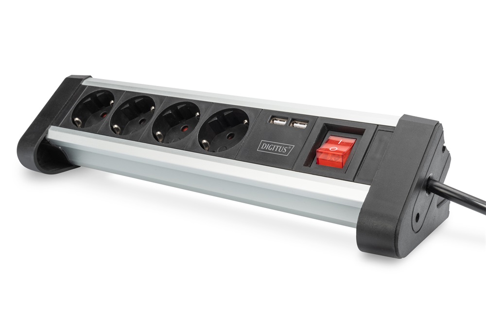 DIGITUS DA-70614 2xUSB kapcsolós hálózati elosztó 4 schuko aljzattal