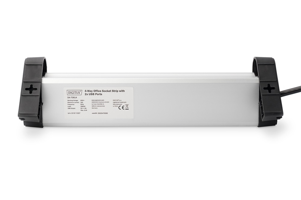DIGITUS DA-70614 2xUSB kapcsolós hálózati elosztó 4 schuko aljzattal