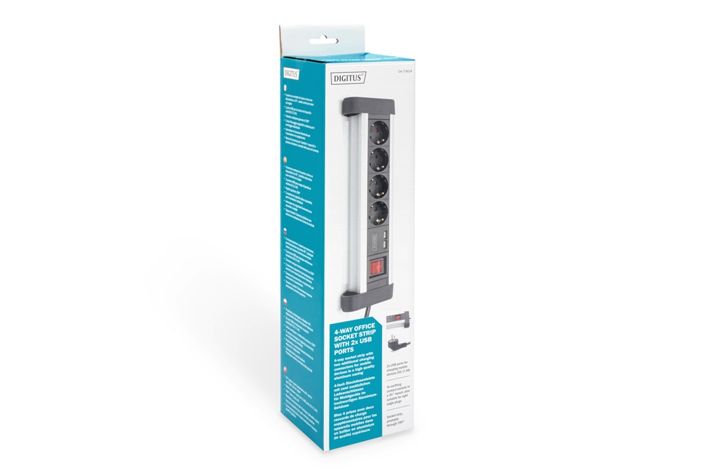 DIGITUS DA-70614 2xUSB kapcsolós hálózati elosztó 4 schuko aljzattal