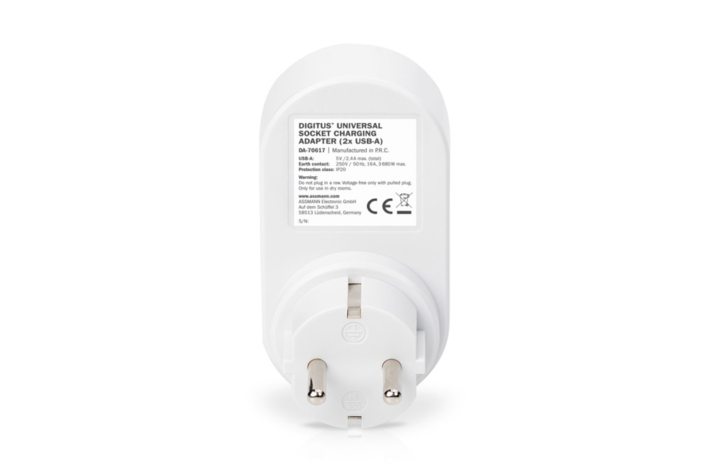 DIGITUS DA-70617 Univerzális 2 port USB Type-A 1x schuko töltőadapter