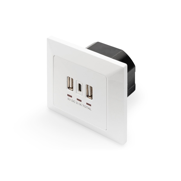 DIGITUS DA-70618 1x USB Type-C 2x Type-A 250V schuko süllyesztett fali aljzat