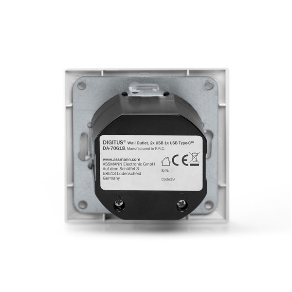 DIGITUS DA-70618 1x USB Type-C 2x Type-A 250V schuko süllyesztett fali aljzat