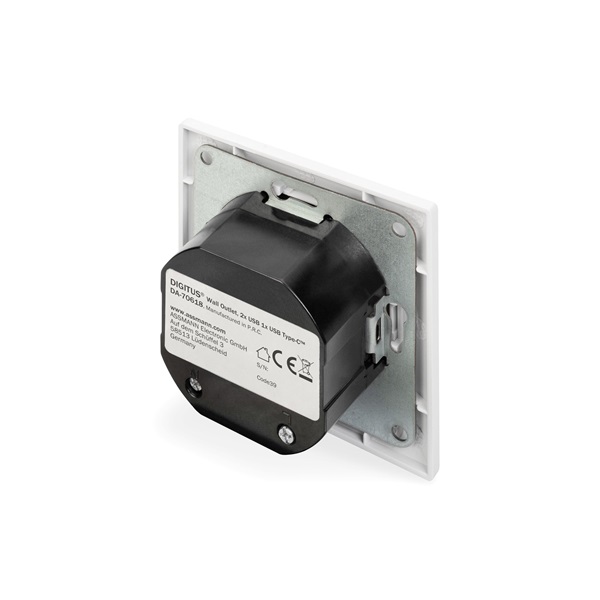 DIGITUS DA-70618 1x USB Type-C 2x Type-A 250V schuko süllyesztett fali aljzat