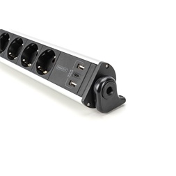 DIGITUS DA-70624 Asztali alumínium 6 schuko dugaljas 2x USB A 1x USB-C  port hálózati elosztó