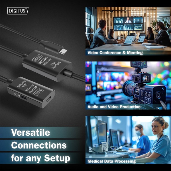 DIGITUS DA-73109 SuperSpeed Aktív USB 3.2 Gen2 type-C hosszabbító kábel 10m