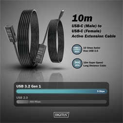 DIGITUS DA-73109 SuperSpeed Aktív USB 3.2 Gen2 type-C hosszabbító kábel 10m