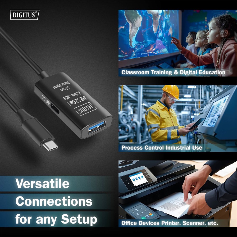 DIGITUS DA-73110 SuperSpeed Aktív USB-A 3.2 Gen1 USB type-C hosszabbító kábel 5m
