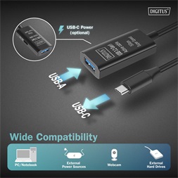 DIGITUS DA-73110 SuperSpeed Aktív USB-A 3.2 Gen1 USB type-C hosszabbító kábel 5m