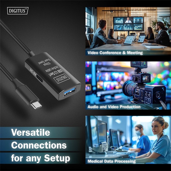 DIGITUS DA-73110 SuperSpeed Aktív USB-A 3.2 Gen1 USB type-C hosszabbító kábel 5m