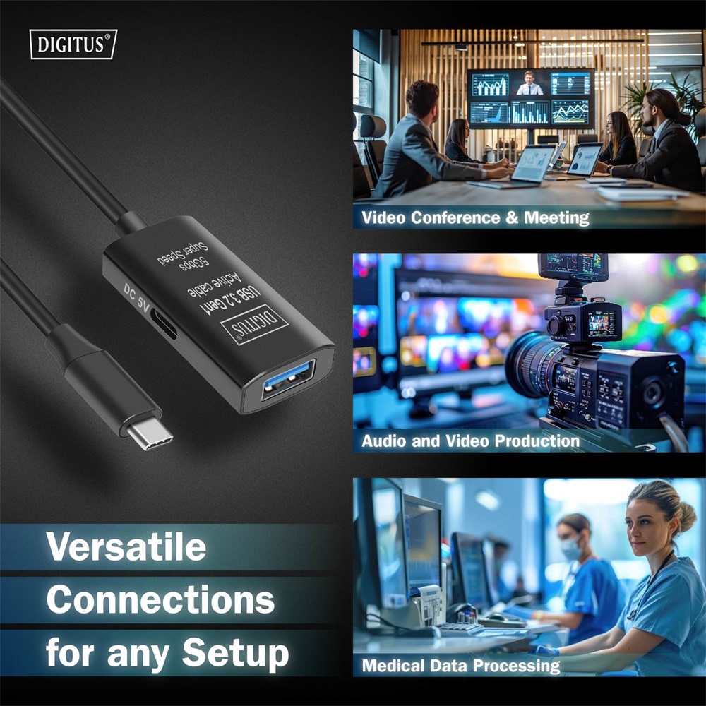 DIGITUS DA-73110 SuperSpeed Aktív USB-A 3.2 Gen1 USB type-C hosszabbító kábel 5m
