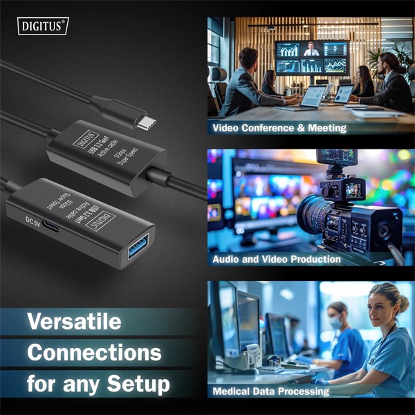 DIGITUS DA-73111 SuperSpeed Aktív USB-A 3.2 Gen1 USB type-C hosszabbító kábel 10m