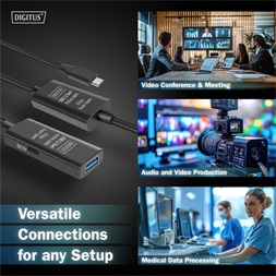 DIGITUS DA-73111 SuperSpeed Aktív USB-A 3.2 Gen1 USB type-C hosszabbító kábel 10m