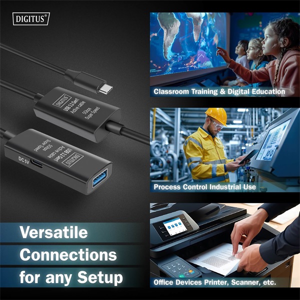DIGITUS DA-73111 SuperSpeed Aktív USB-A 3.2 Gen1 USB type-C hosszabbító kábel 10m