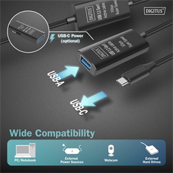 DIGITUS DA-73111 SuperSpeed Aktív USB-A 3.2 Gen1 USB type-C hosszabbító kábel 10m