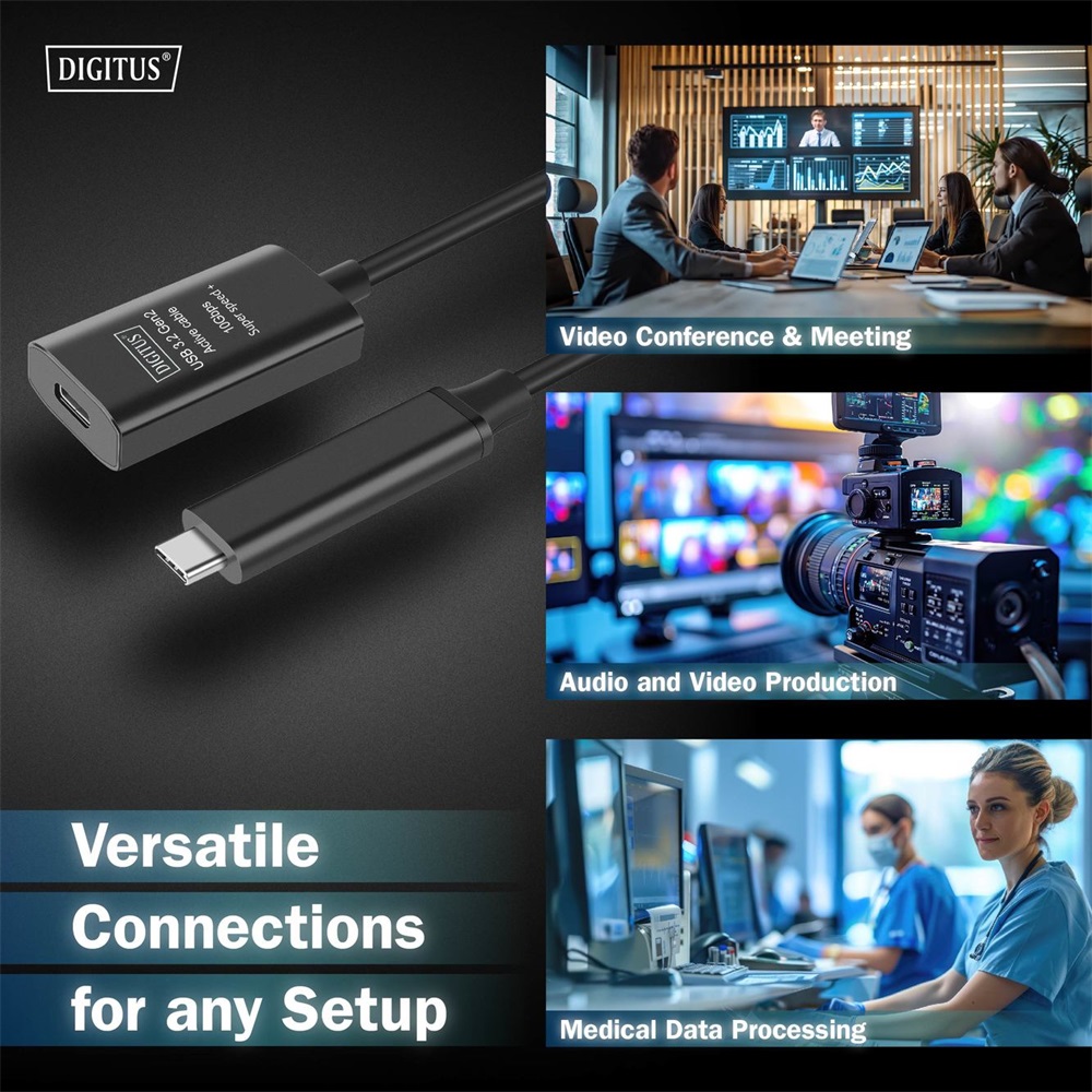 DIGITUS DA-73112 SuperSpeed Aktív USB 3.2 Gen2 type-C hosszabbító kábel 5m