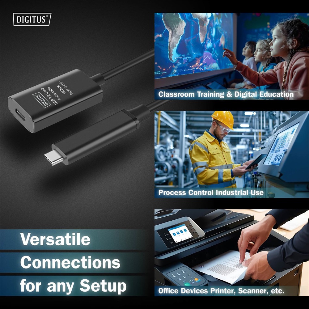 DIGITUS DA-73112 SuperSpeed Aktív USB 3.2 Gen2 type-C hosszabbító kábel 5m