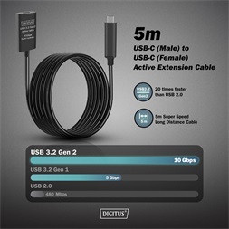 DIGITUS DA-73112 SuperSpeed Aktív USB 3.2 Gen2 type-C hosszabbító kábel 5m