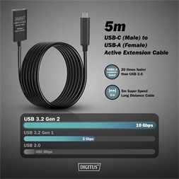 DIGITUS DA-73113 SuperSpeed Aktív USB-A 3.2 Gen2 USB type-C hosszabbító kábel 5m