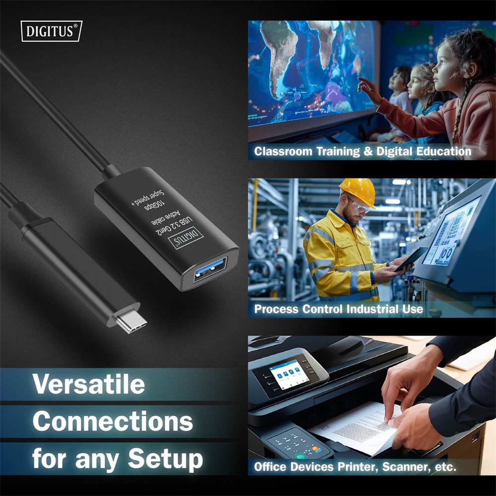 DIGITUS DA-73113 SuperSpeed Aktív USB-A 3.2 Gen2 USB type-C hosszabbító kábel 5m