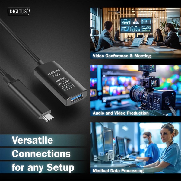 DIGITUS DA-73113 SuperSpeed Aktív USB-A 3.2 Gen2 USB type-C hosszabbító kábel 5m