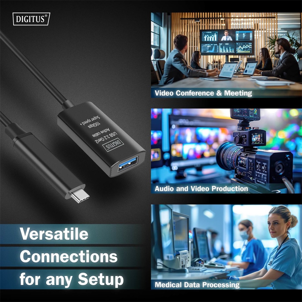 DIGITUS DA-73113 SuperSpeed Aktív USB-A 3.2 Gen2 USB type-C hosszabbító kábel 5m