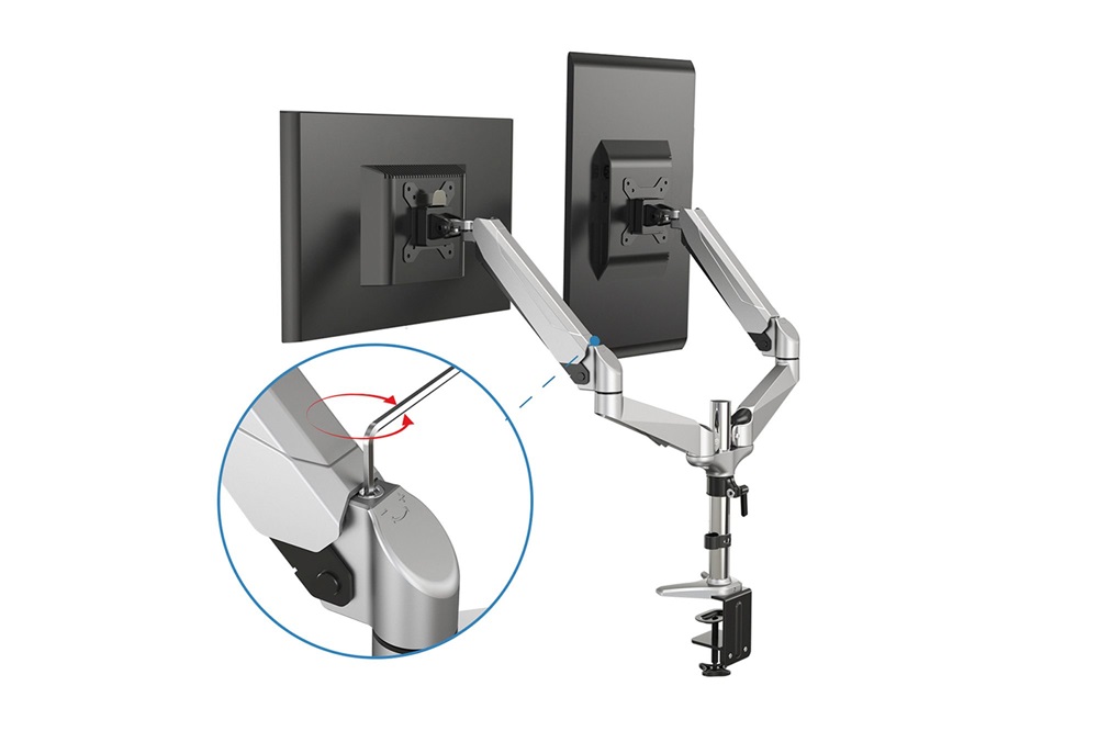 DIGITUS DA-90353 C-bilincses gázrugós univerzális (VESA 75 / 100) 2-es ezüst monitor tartó konzol