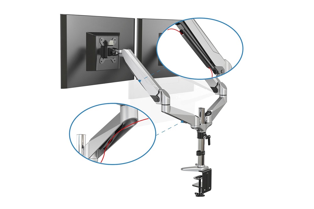 DIGITUS DA-90353 C-bilincses gázrugós univerzális (VESA 75 / 100) 2-es ezüst monitor tartó konzol
