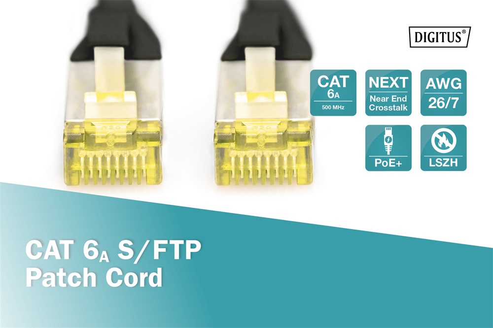 DIGITUS Cat.6A S/FTP LSZH 0,25m fekete patch kábel