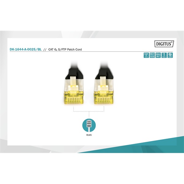 DIGITUS Cat.6A S/FTP LSZH 0,25m fekete patch kábel