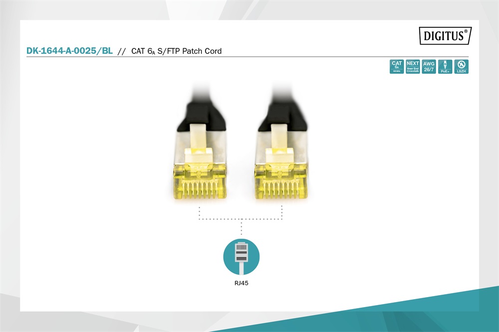 DIGITUS Cat.6A S/FTP LSZH 0,25m fekete patch kábel