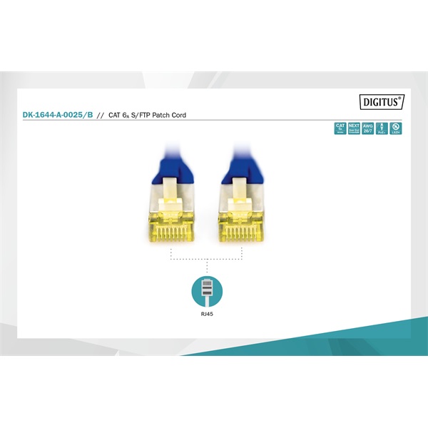 DIGITUS Cat.6A S/FTP LSZH 0,25m kék patch kábel