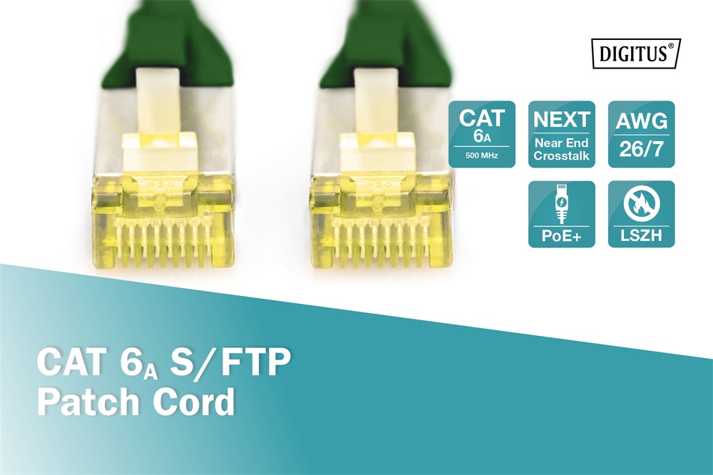 DIGITUS Cat.6A S/FTP LSZH 0,25m zöld patch kábel