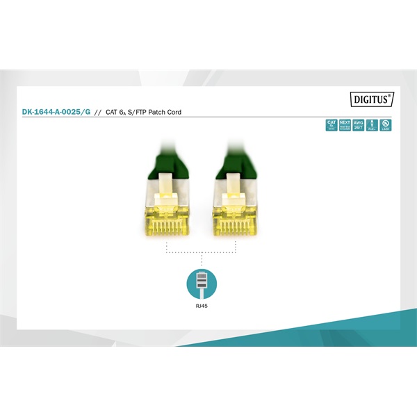 DIGITUS Cat.6A S/FTP LSZH 0,25m zöld patch kábel