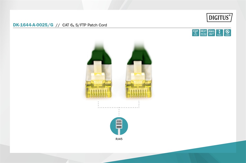 DIGITUS Cat.6A S/FTP LSZH 0,25m zöld patch kábel